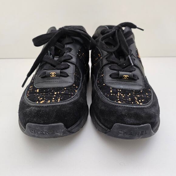 Chanel CC Black Suede Trainer Sneakers US 8.5 / EU 38.5 - Picture 3 of 8